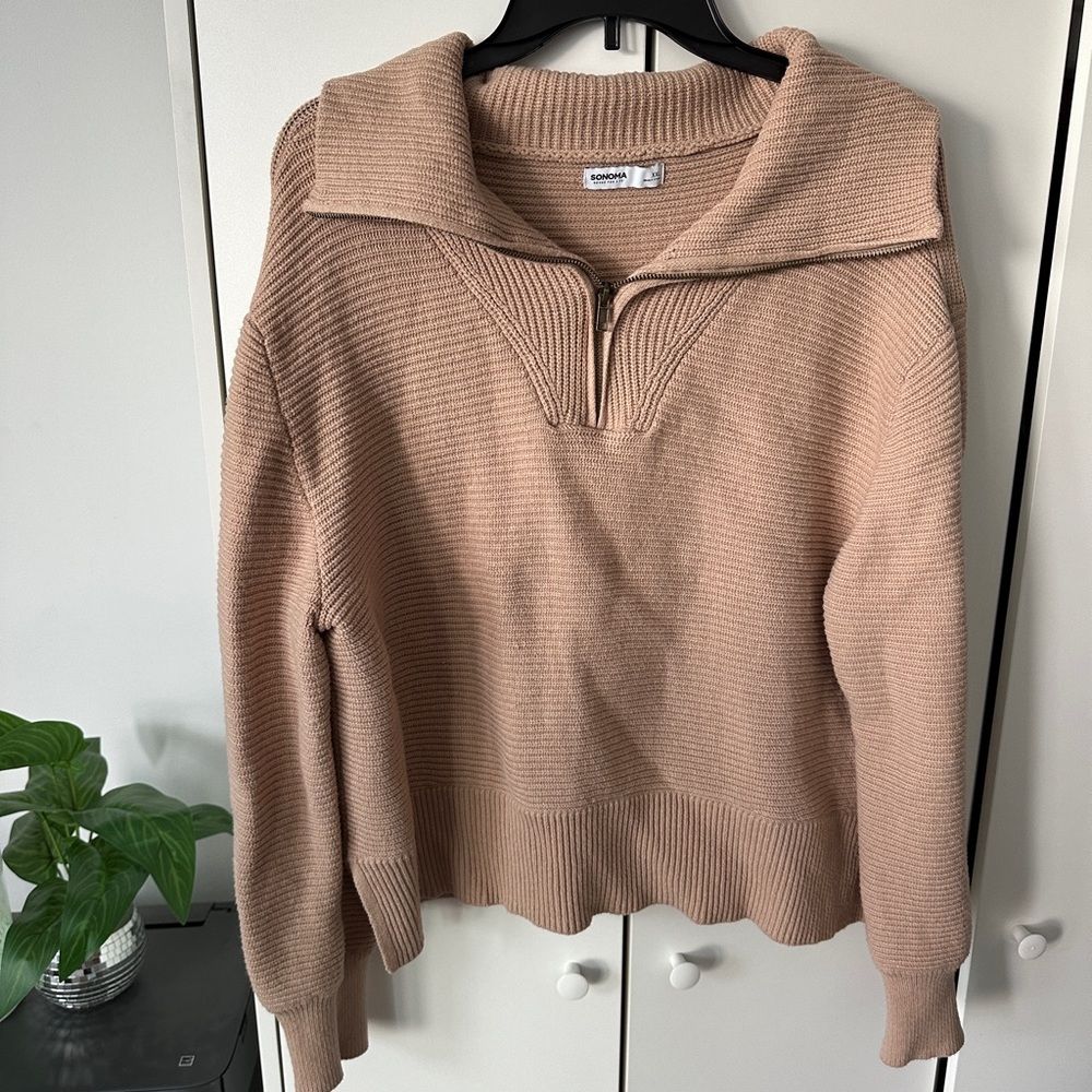 Sonoma Quarter Zip Women's Tan Sweater